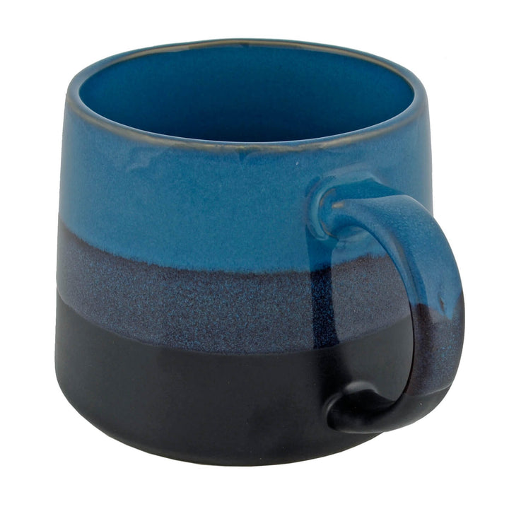 Dark blue striped coffee mug with large handle
