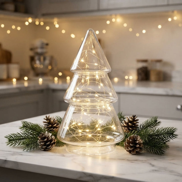 Christmas Tree Shape Tier Glass Storage Jar Container Lid Decoration