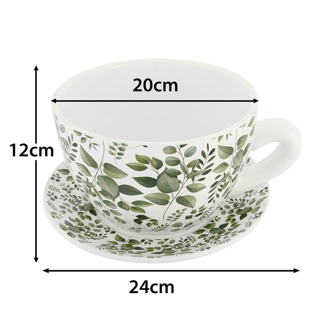 Teacup Planter with Saucer Ceramic Plant Pot Home Garden 24cm