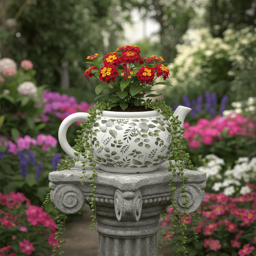 Teapot Planter Ceramic Flower Pot Herbs Succulents Home 34cm