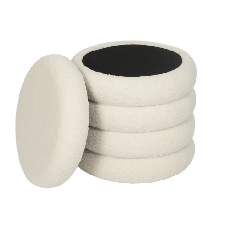 Ribbed Storage Stool Ottoman Plush Round Teddy Padded Seat Bedroom