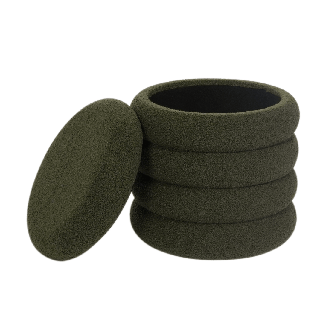 Stack of green foam rubber bands on a white background