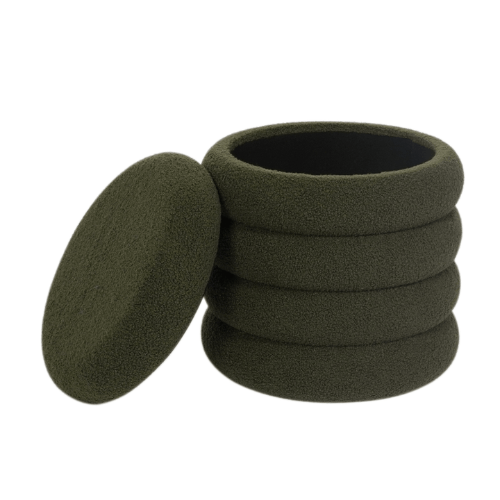 Stack of green foam rubber bands on a white background