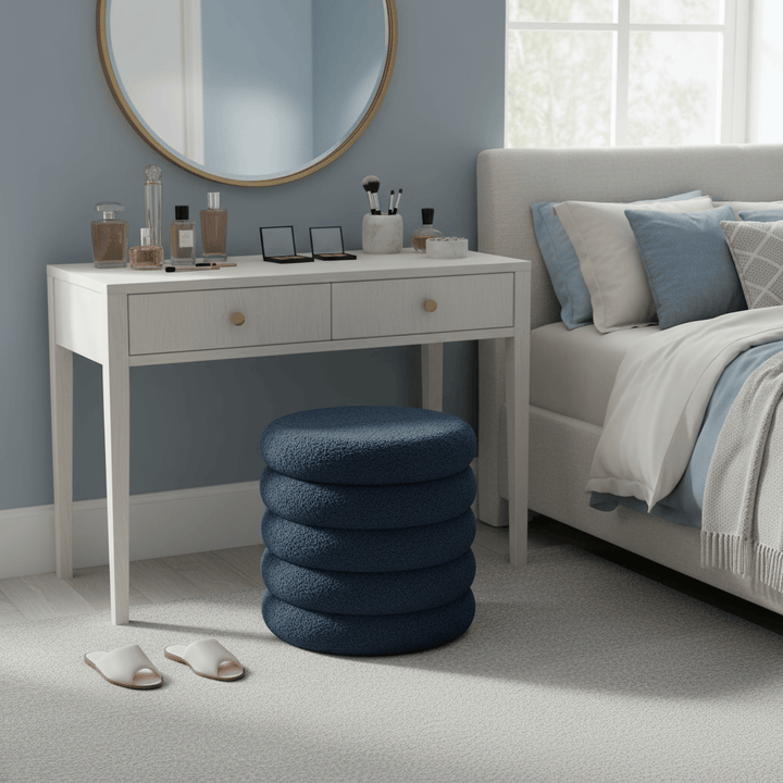 Ribbed Storage Stool Ottoman Plush Round Teddy Padded Seat Bedroom