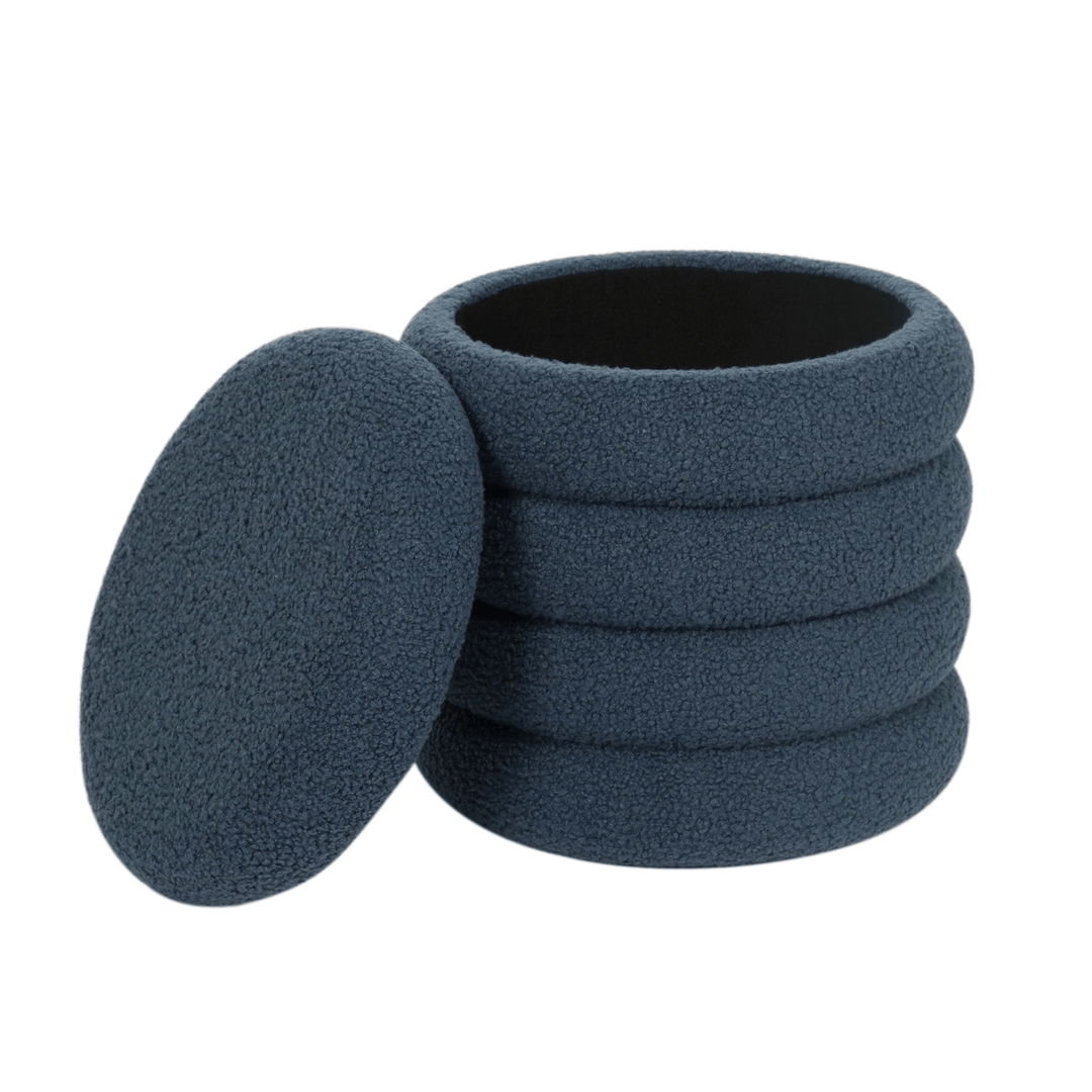 Ribbed Storage Stool Ottoman Plush Round Teddy Padded Seat Bedroom