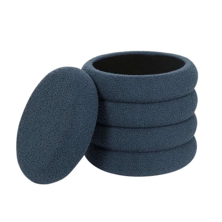 Ribbed Storage Stool Ottoman Plush Round Teddy Padded Seat Bedroom