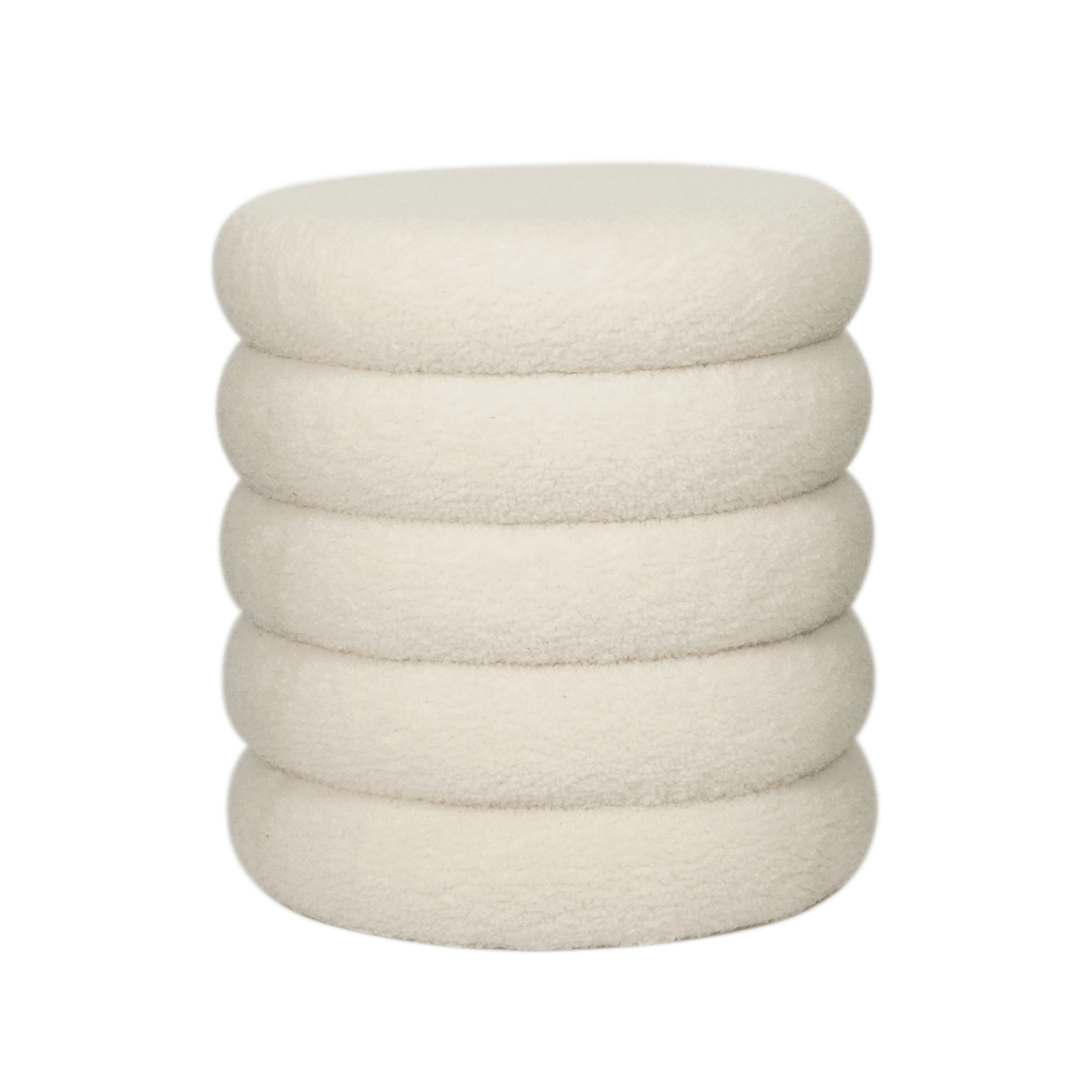 cream colour storage stool with teddy fleece fabric on white background