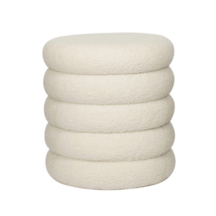 cream colour storage stool with teddy fleece fabric on white background