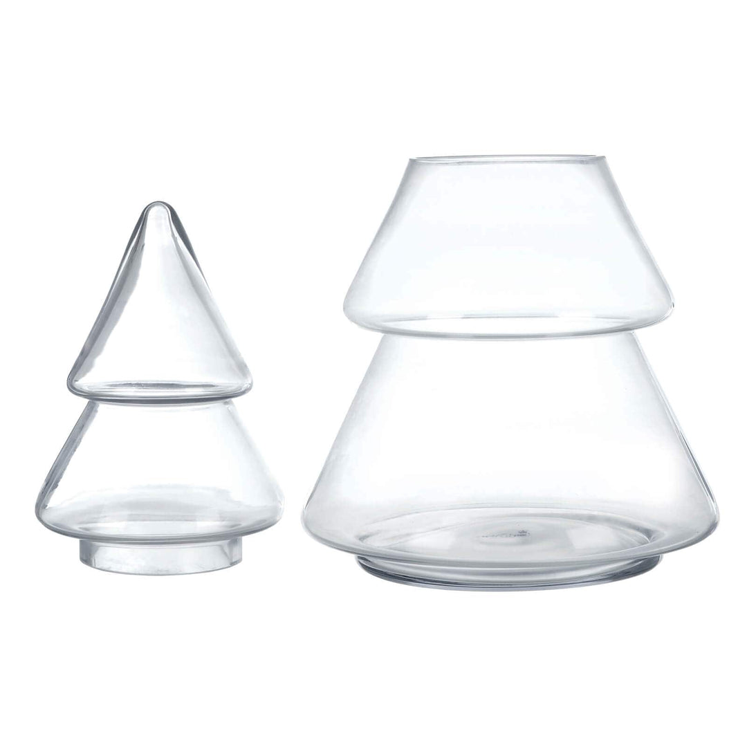 4 tier christmas tree shaped storage jar with lid removed and to the side on white background