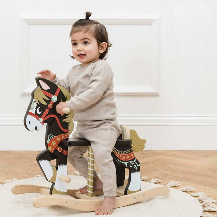 Le Toy Van Fairground Rocking Horse Black Gold Wooden Seat Age 12m+