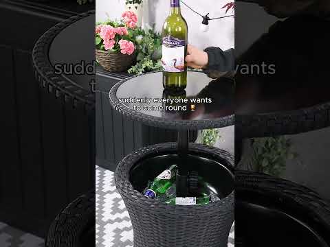 Azuma Drinks Cooler Table Garden Patio Rattan Black or Grey