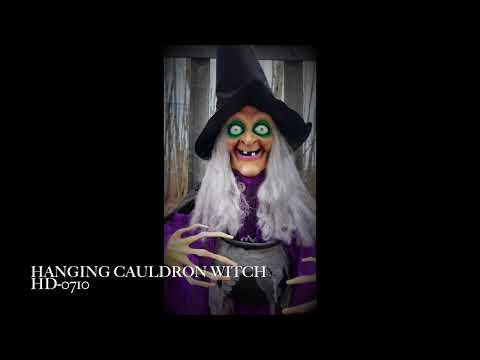 6ft Animated Hanging Cauldron Witch Lights Sounds Decoration