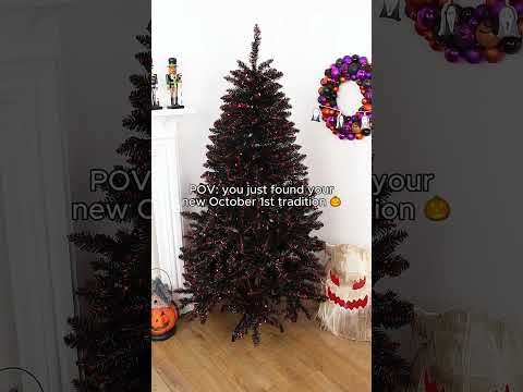 Pre-Lit Halloween Tree Black Branches Orange LED Lights 5ft