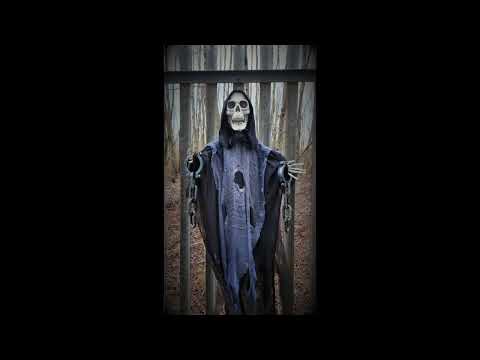 5ft Animated Hanging Reaper in Chains Lights Sounds Decoration