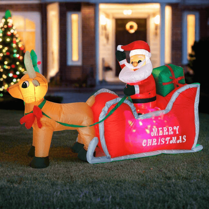 Santa Sleigh With Reindeer Inflatable Christmas Decoration