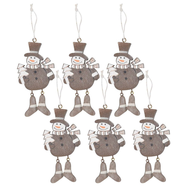 set of wooden Snowman Christmas tree decorations on a white background