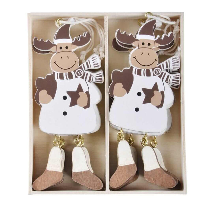 Wooden box of Christmas Reindeer wooden tree decorations