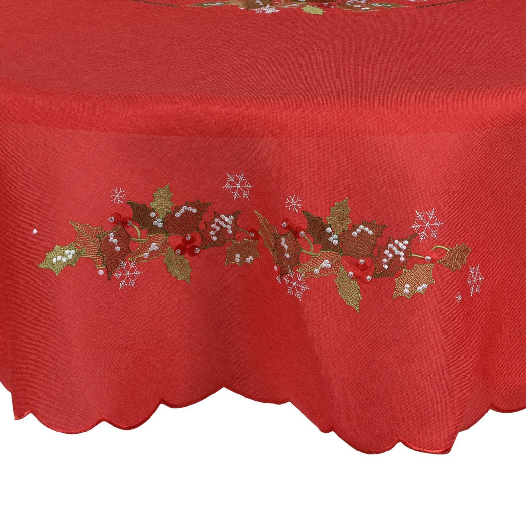 Holly Leaf Fabric Tablecloths / Napkins Xmas Decoration Red / 70" Round