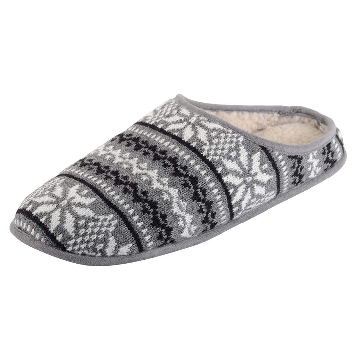 Mens Fairisle Mule Slippers With Faux Sheepskin Lining