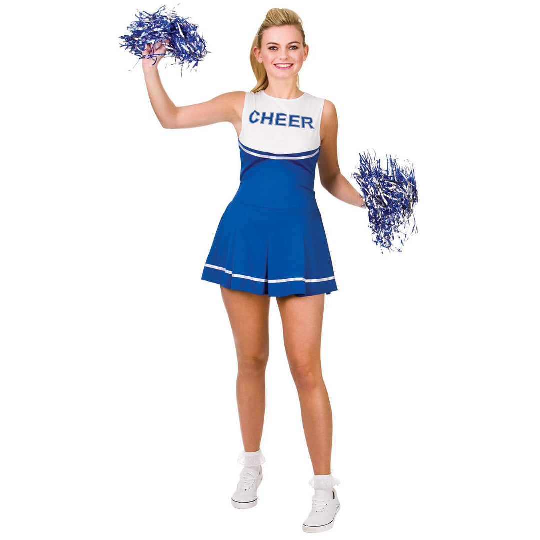 Womens Cheerleader Blue/White Fancy Dress Halloween Costume L (UK 18-20)