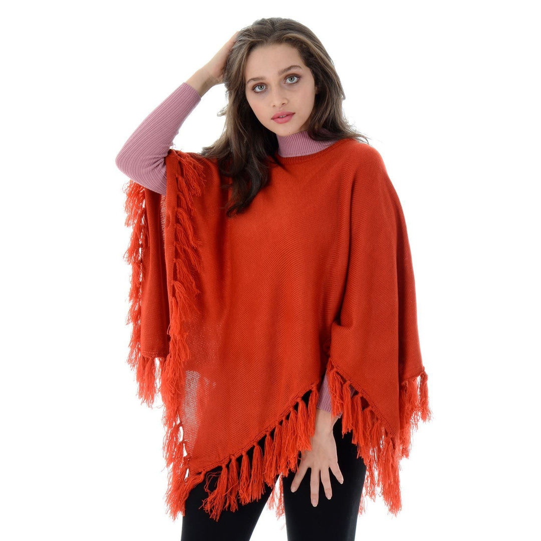 Womens Addison Tassel Poncho Knitwear Navy/Orange One Size Orange