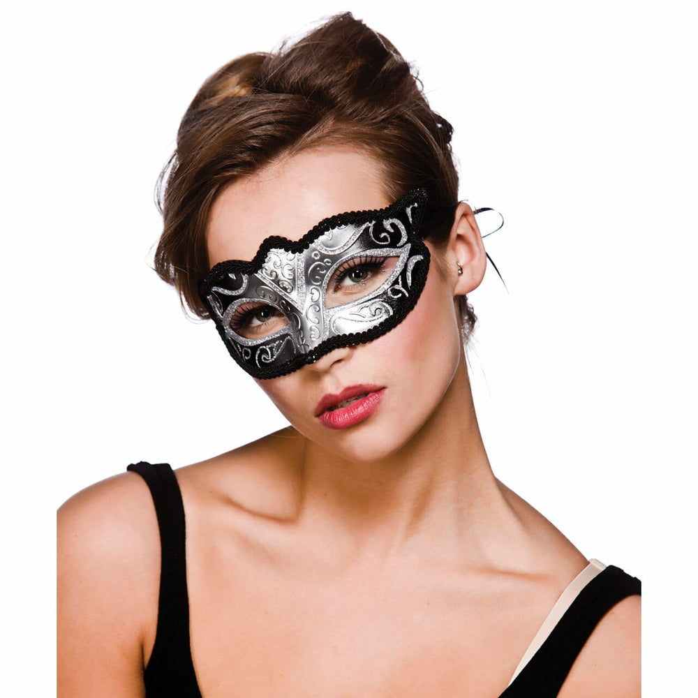 Verona Eyemask Carnival Ball Fancy Dress Halloween Mask Silver & Silver Glitter