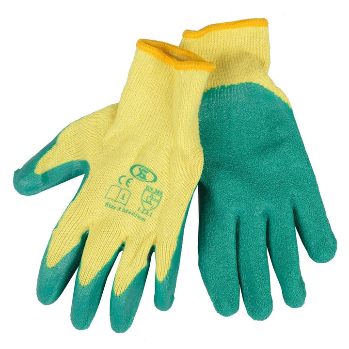 12 Pairs Workwear DIY Builders Gardening Latex Rubber Coated Work Gloves Green / Medium (Size 8)