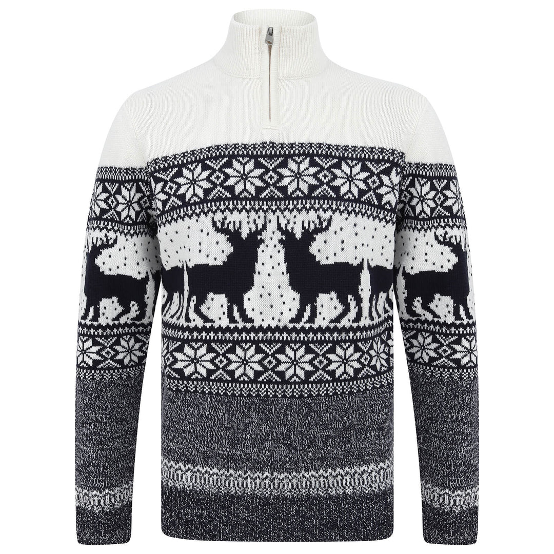 Mens Traditional Reindeer Christmas Jumper Ecru / S