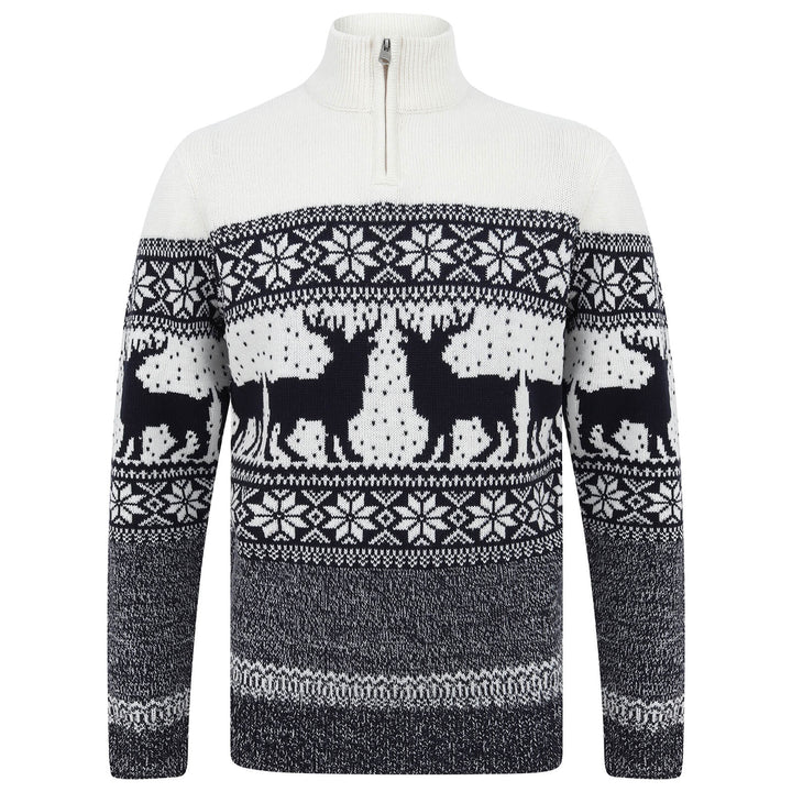 Mens Traditional Reindeer Christmas Jumper Ecru / S