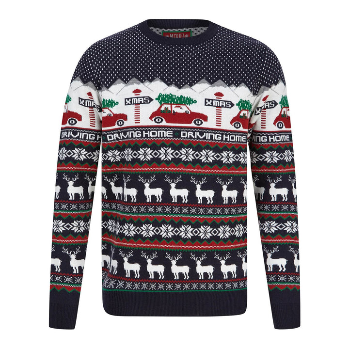 Mens Driving Home Fair Isle Style Christmas Jumper Ink / S