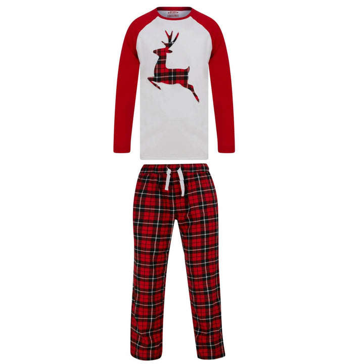 Mens Christmas Pyjama Set Reindeer/Stag Check Bottoms Red/White / S