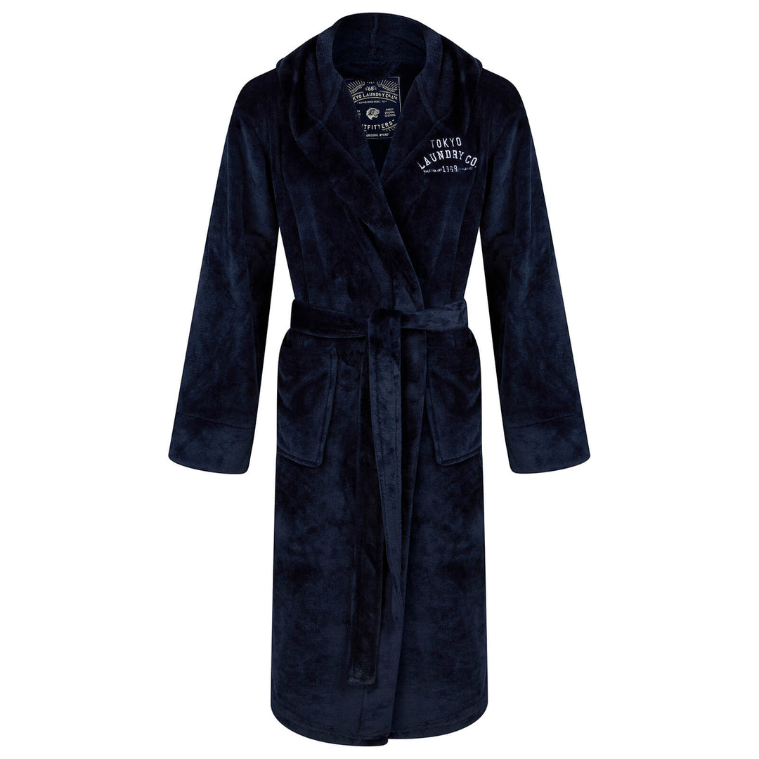 Mens Tokyo Laundry Hooded Soft Fleece Dressing Gown Robe M / Blue