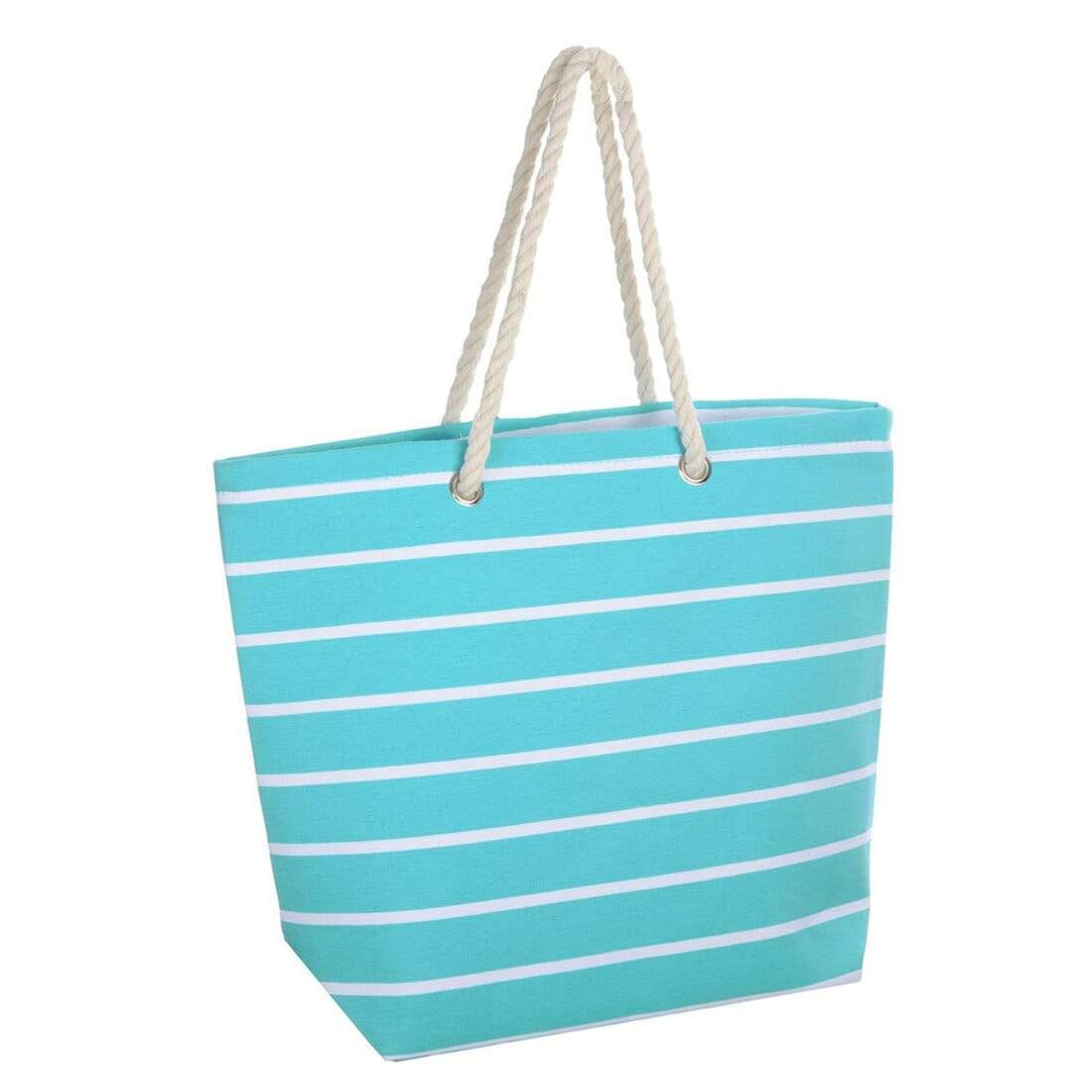 Womens Striped Canvas Beach Shoulder Bag Shopping Tote Blue