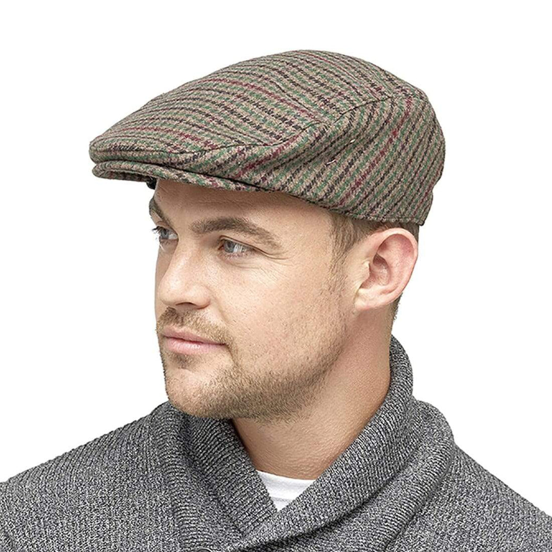 Mens Flat Cap Houndstooth Check Wool Blend Winter Hat