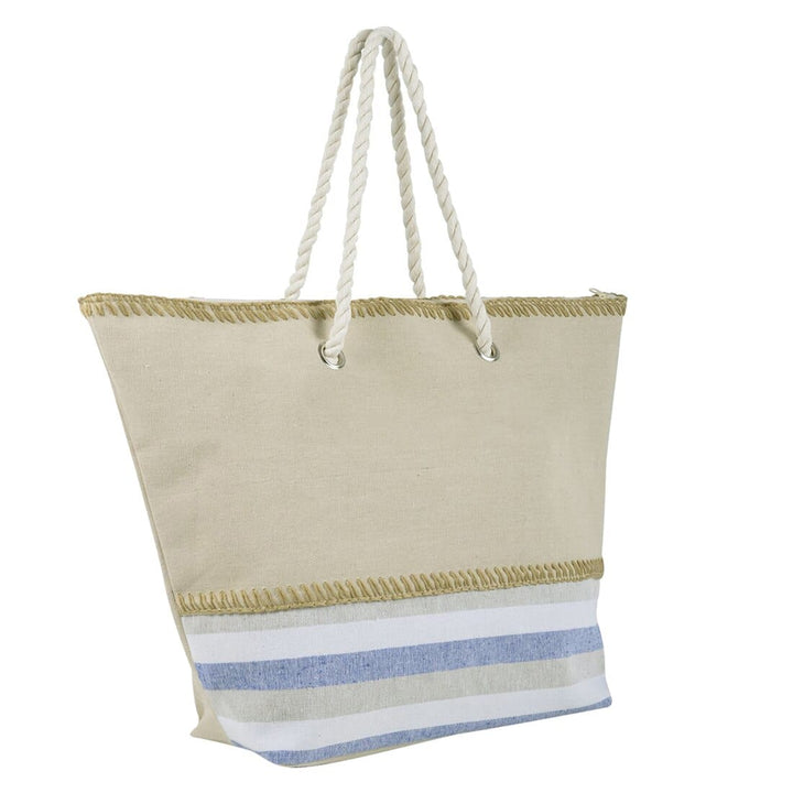 Womens Bottom Stripes Canvas Beach Shopping Shoulder Bag Blue