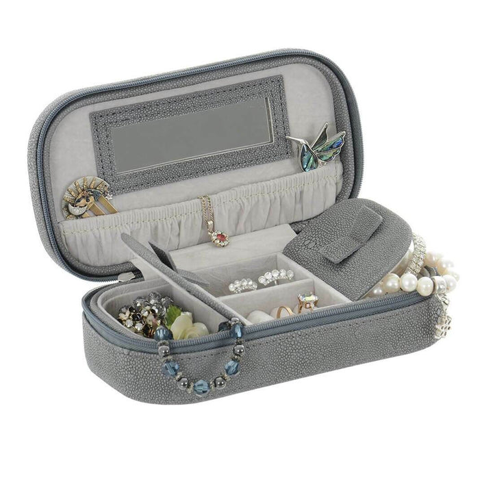 Travel Jewellery Case With Mirror Zip Faux Leather Box