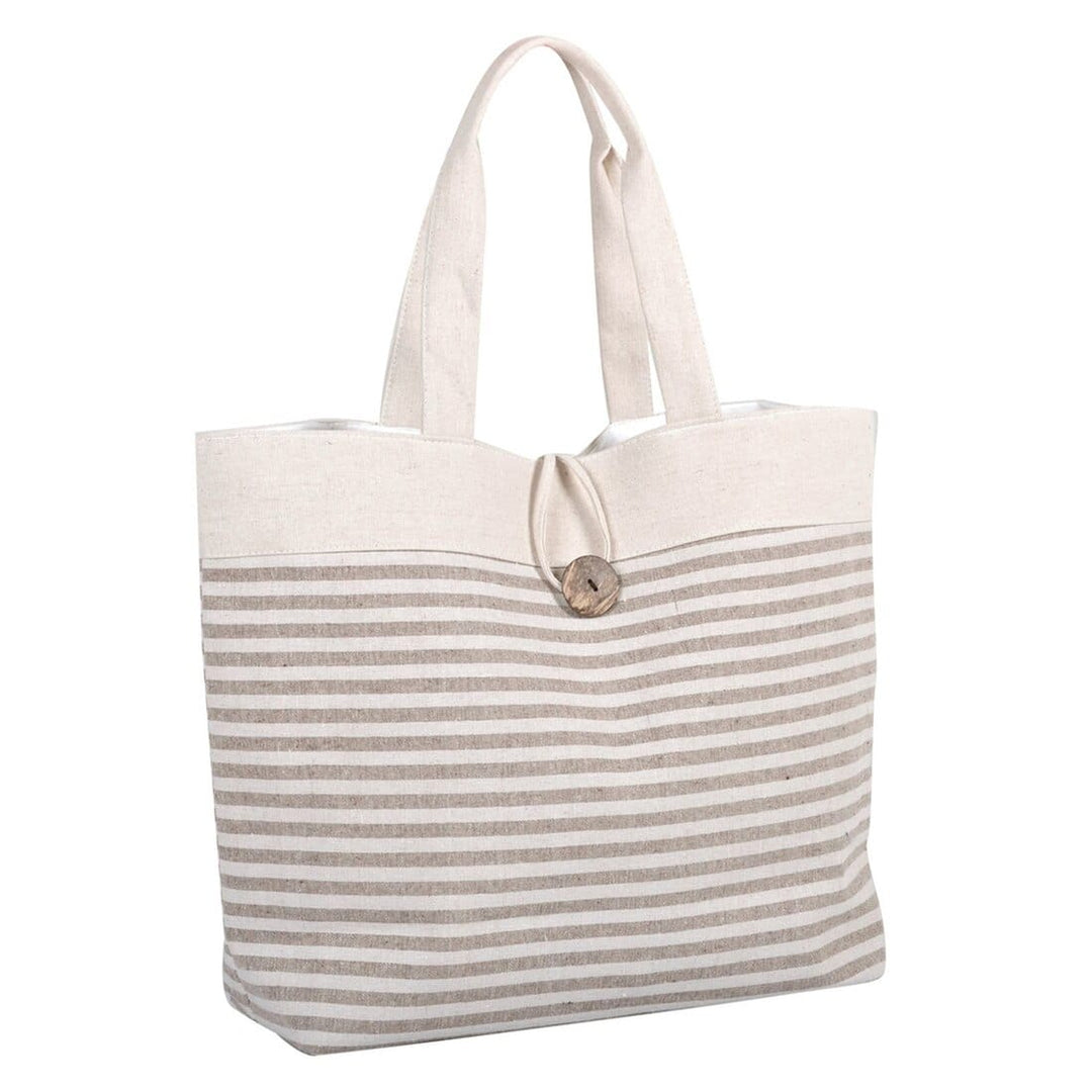 Womens Narrow Stripes Canvas Beach Shoulder Bag Tote