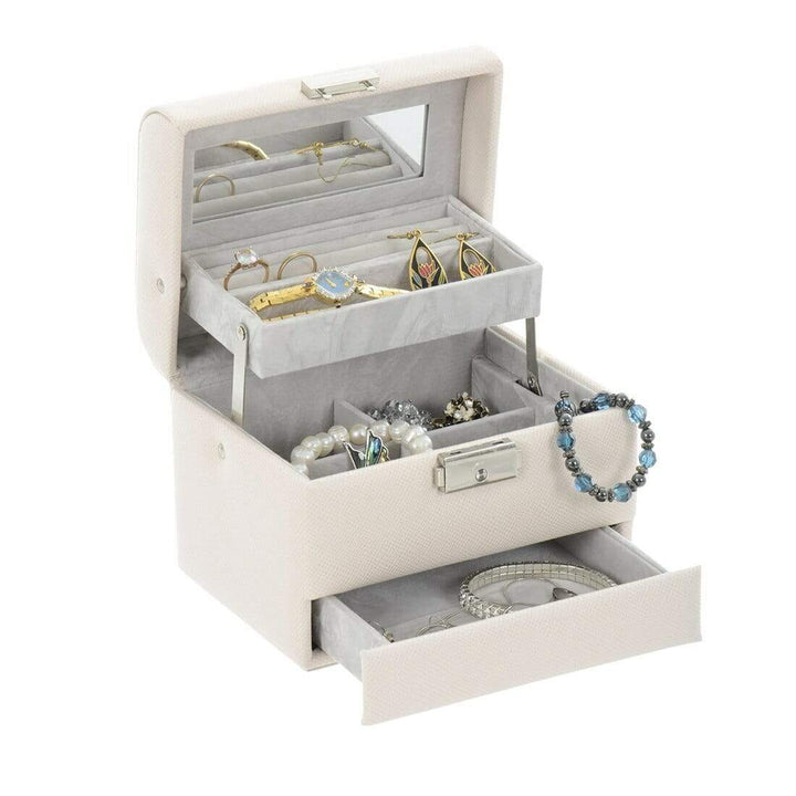 Lockable Faux Leather Jewellery Box With Three Drawers