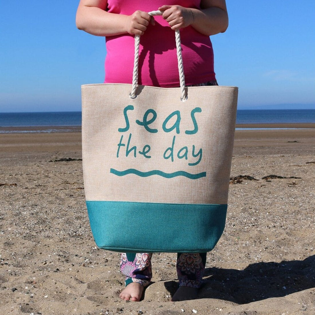 Womens XLarge Seas The Day Jute Beach Shopping Tote Holiday Bag