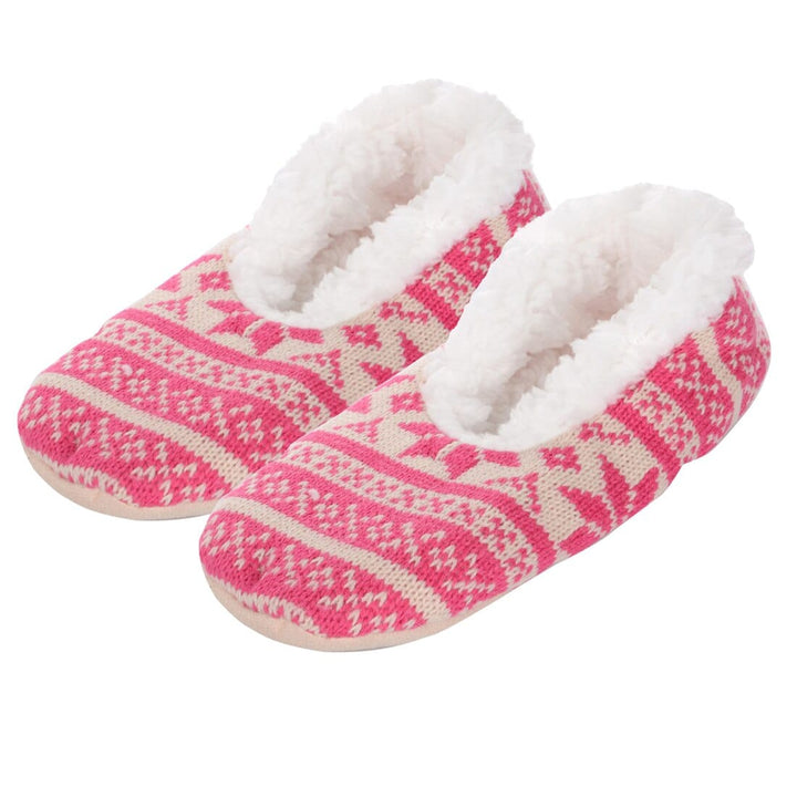 Womens Fair Isle Knit Snugg Slippers Sherpa Fleece Lining