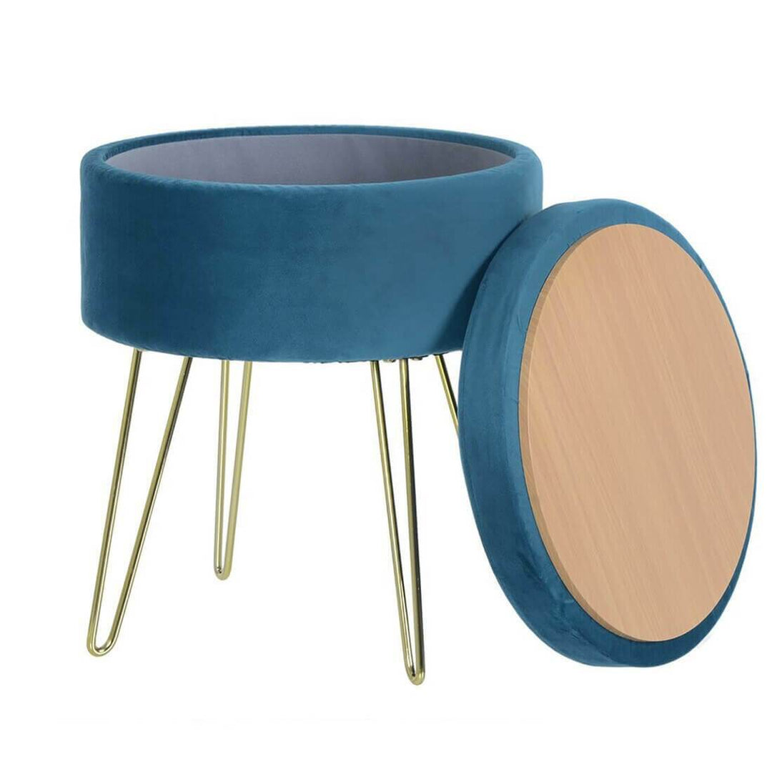 Hodge & Hodge Aria Plush Velvet Storage Stool With Gold Legs Teal