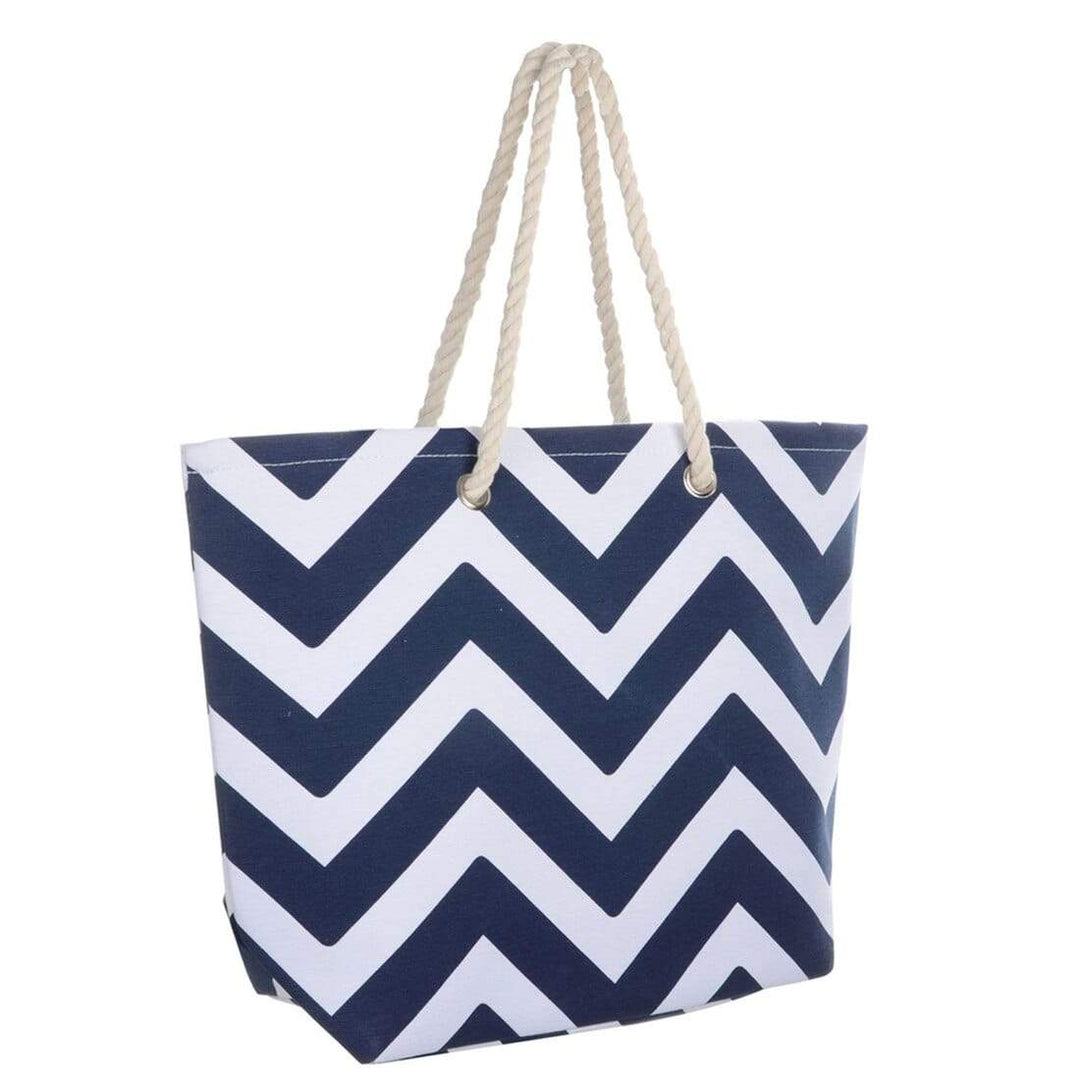 Womens Chevron Canvas Beach Shoulder Bag Shopping Tote Navy