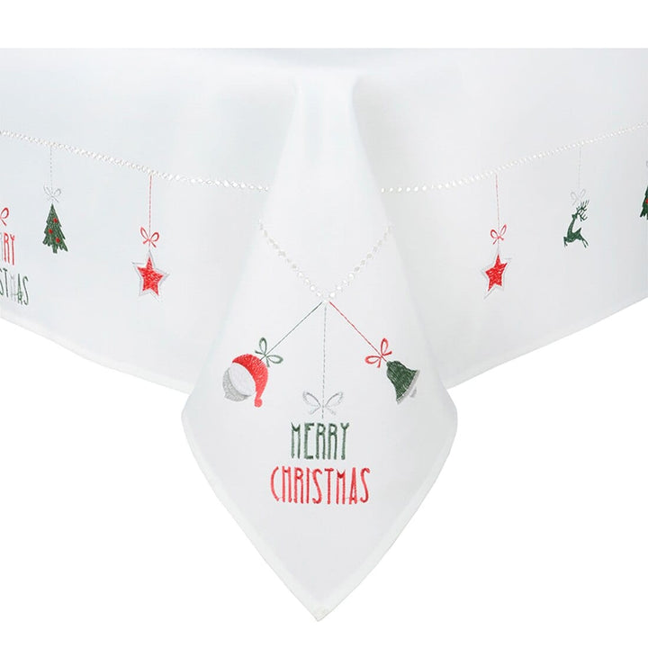 Merry Christmas Fabric Tablecloths / Napkins Xmas Decoration White / 52 x 70"