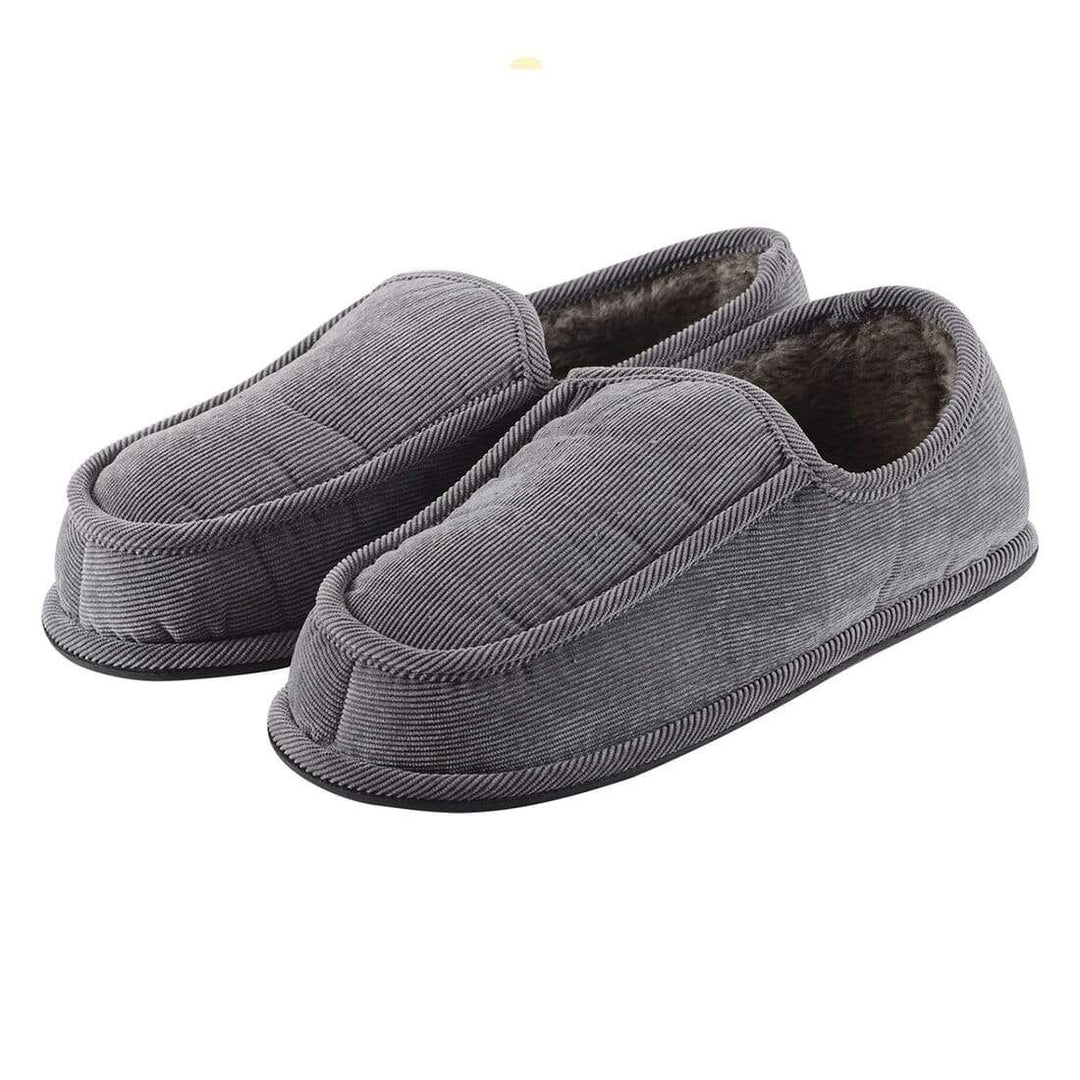 Mens Cord Slippers With Faux Fur Lining and Non-Slip Sole