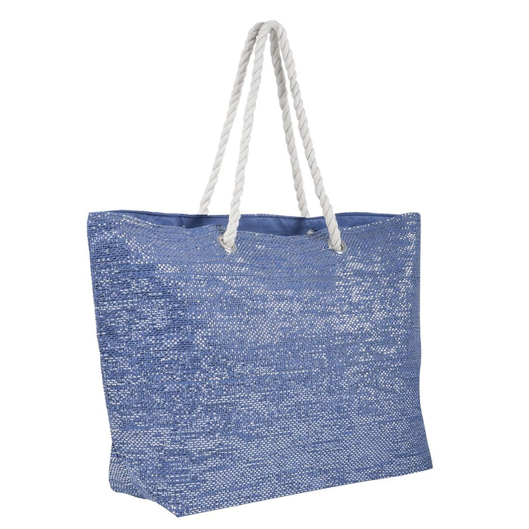 Womens Sparkle Beach Shoulder Bag Woven Shopping Tote Blue