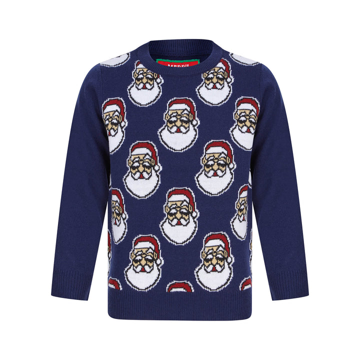 Kids Novelty Small Santa Heads Christmas Jumper Ocean / 4-5