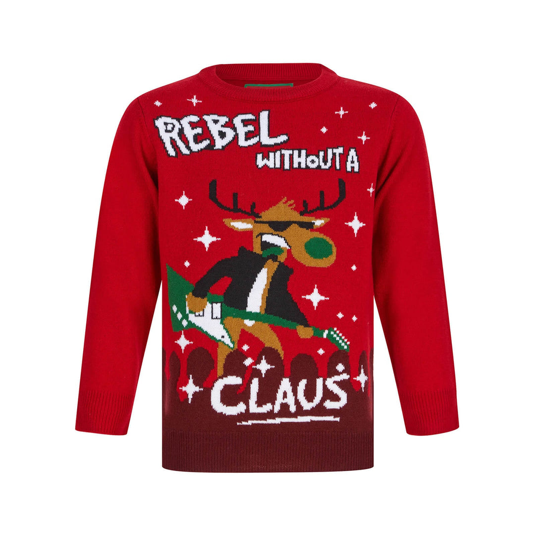 Kids Rebel Without A Claus Christmas Jumper Red / 5-6