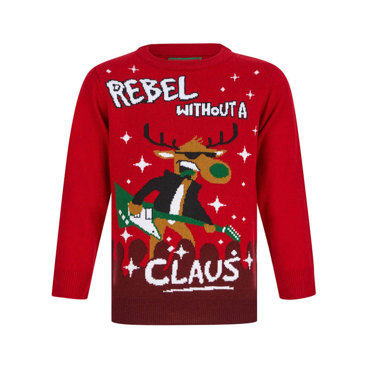 Kids Rebel Without A Claus Christmas Jumper Red / 5-6