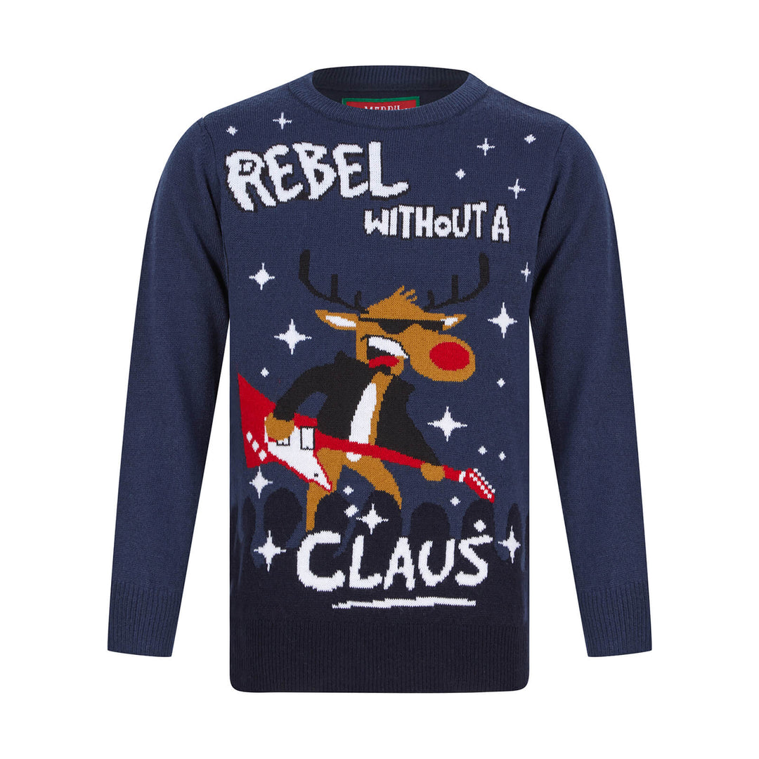 Kids Rebel Without A Claus Christmas Jumper Blue / 4-5