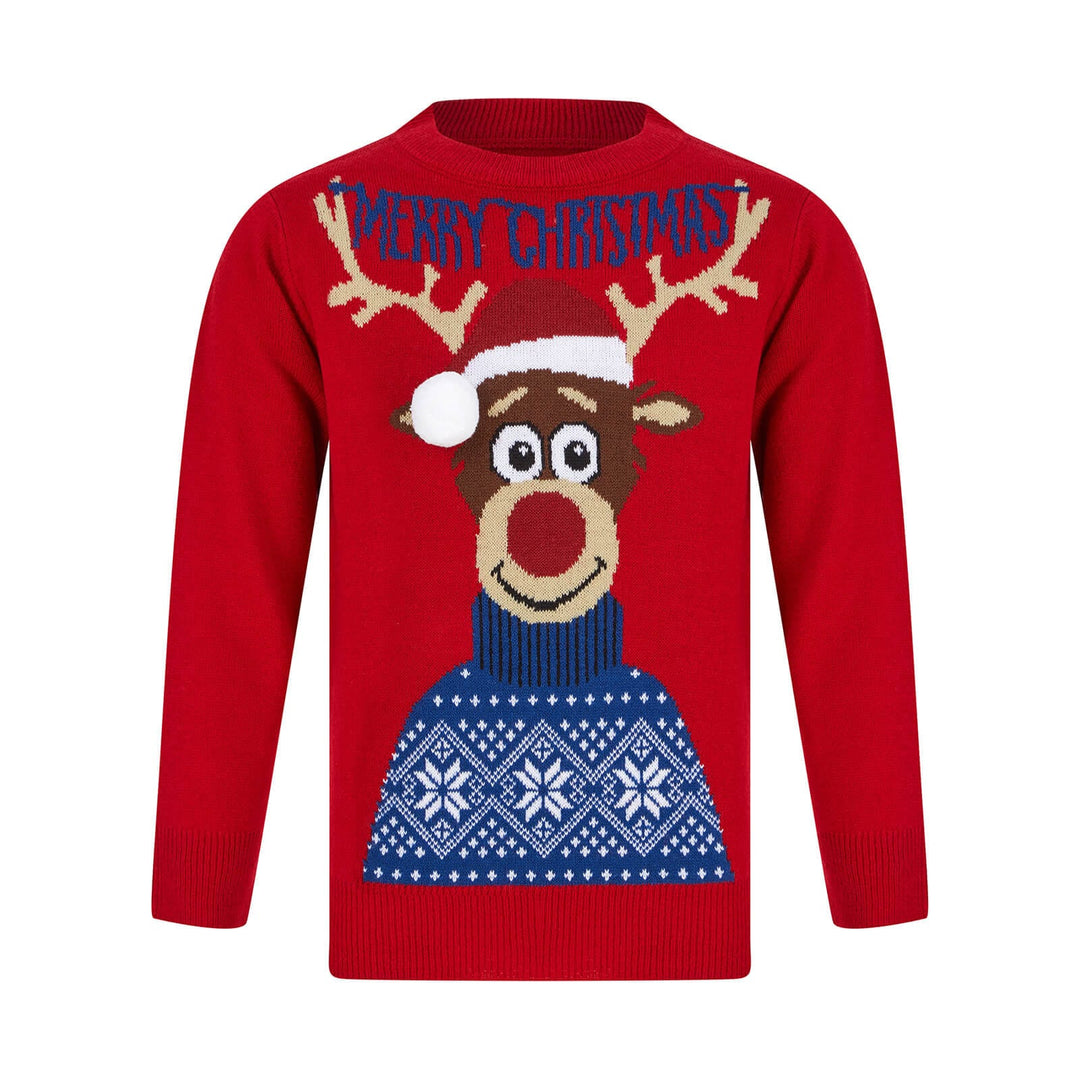 Kids Merry Christmas Antlers Reindeer Xmas Jumper Red / 4-5